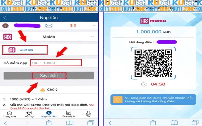 Cách nạp tiền Ku11 thông qua Momo quét mã