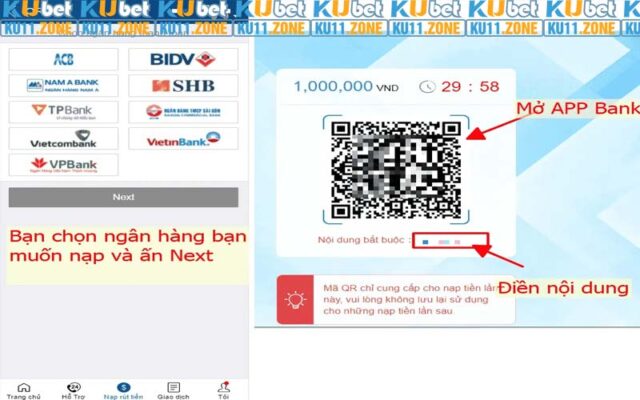 Cách nạp tiền Ku11 thông qua quét mã QR